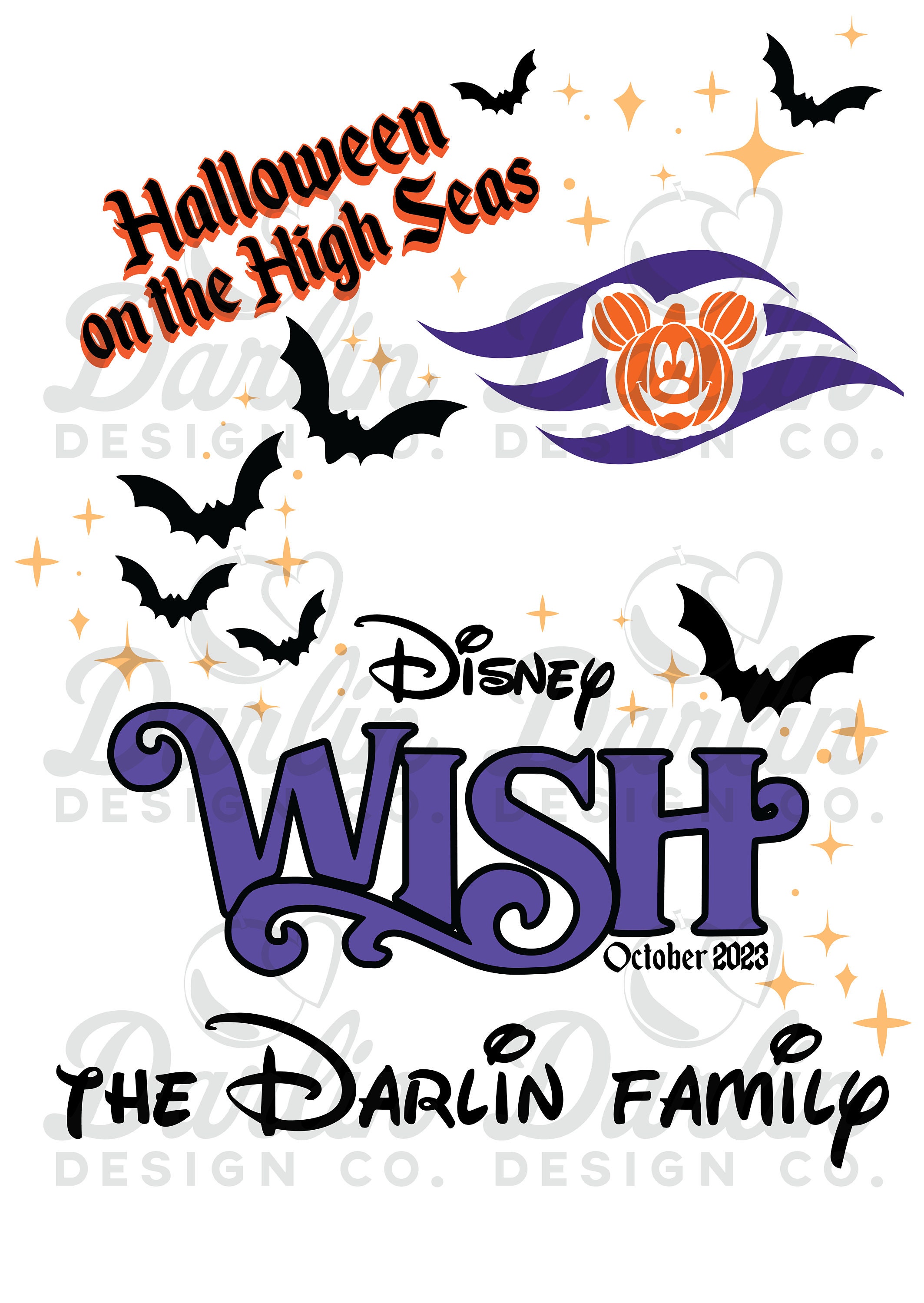 Custom Halloween on the High Seas Family Name PNG Digital File and Cruise Ship Name, Wish, Wonder, Fantasy, Magic, Wonder, Treasure