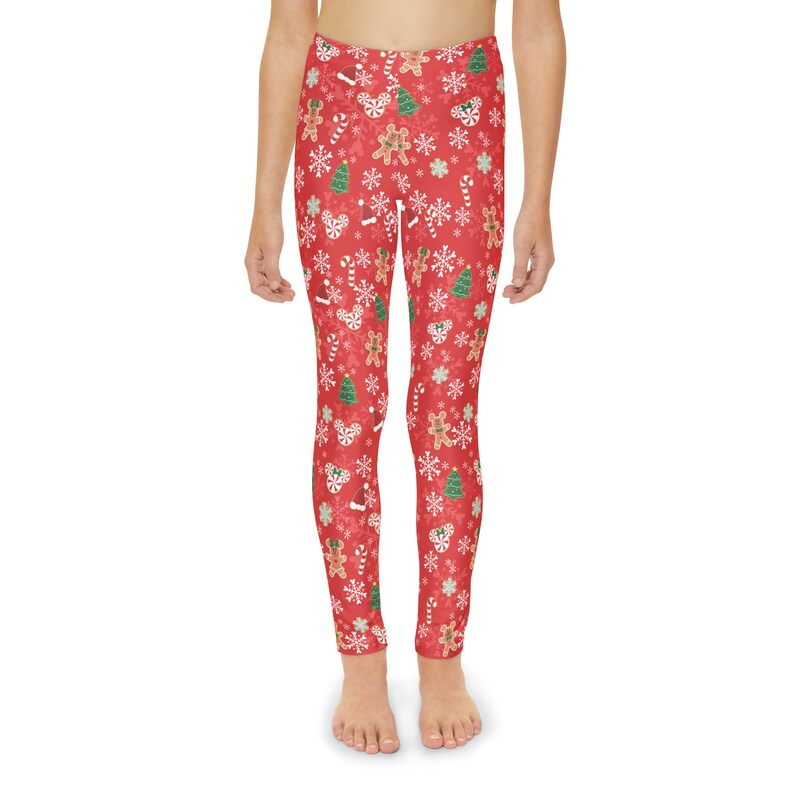 Youth Full-Length Leggings Mickey's Very Merry Christmas Party MVMCP Red Printed- Snowflake Gingerbread Cookie image 3