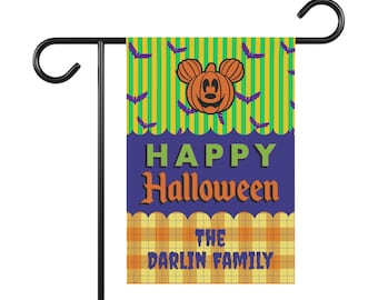 Customizable Campground, Garden & House Banner Flag - MNSSHP Mickey's Not So Scary Halloween Party Inspired Design - Pumpkin Bat
