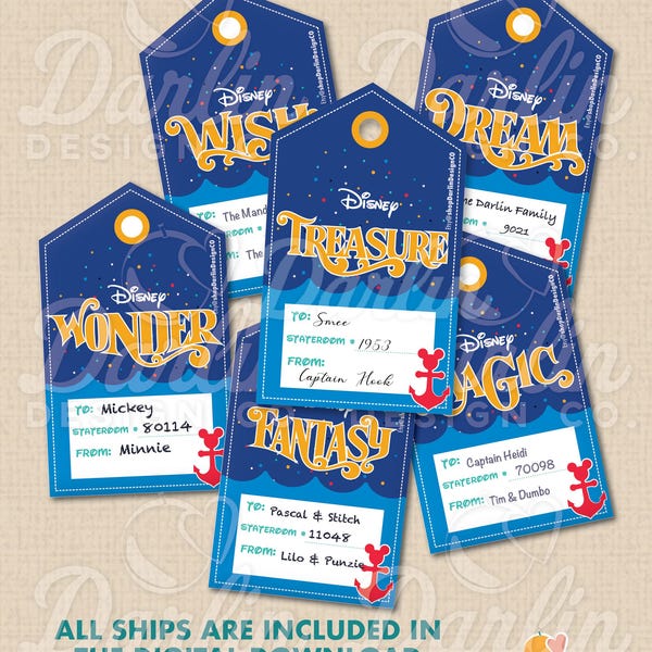 Etiqueta de regalo de crucero mágico: los 6 barcos incluidos en la descarga digital / Etiquetas extensoras de DCL Fish / The Treasure