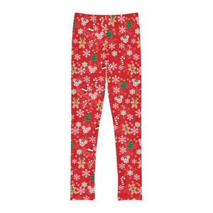 Youth Full-Length Leggings Mickey's Very Merry Christmas Party MVMCP Red Printed- Snowflake Gingerbread Cookie image 8