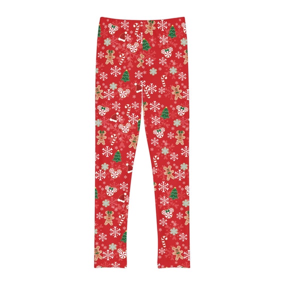 Youth Full length Leggings Mickey s Very Merry Christmas Party MVMCP Red Printed Snowflake Gingerbread Cookie Etsy UK