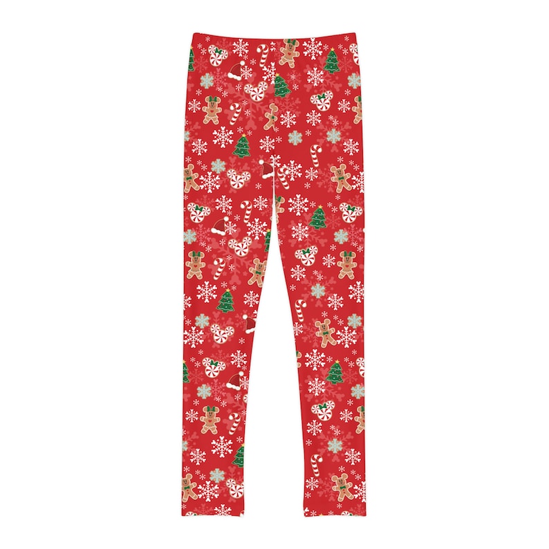 Youth Full-Length Leggings Mickey's Very Merry Christmas Party MVMCP Red Printed- Snowflake Gingerbread Cookie image 1
