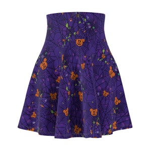 Women&#39;s Skater Skirt (AOP) - MNSSHP Mickey&#39;s Not So Scary Halloween Party Pumpkin Spider Web Design