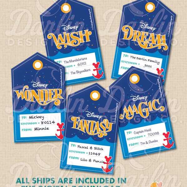 Étiquette-cadeau Magical Cruise Ship - Les 5 navires inclus dans le téléchargement numérique | Étiquettes DCL Fish Extender