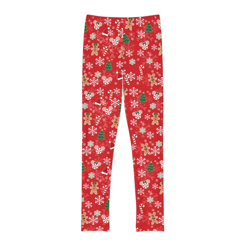 Youth Full-Length Leggings Mickey's Very Merry Christmas Party MVMCP Red Printed- Snowflake Gingerbread Cookie image 7