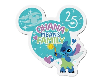 DCL Cruise Room Door Magnet - Ohana Means Family Stitch 5 Inch