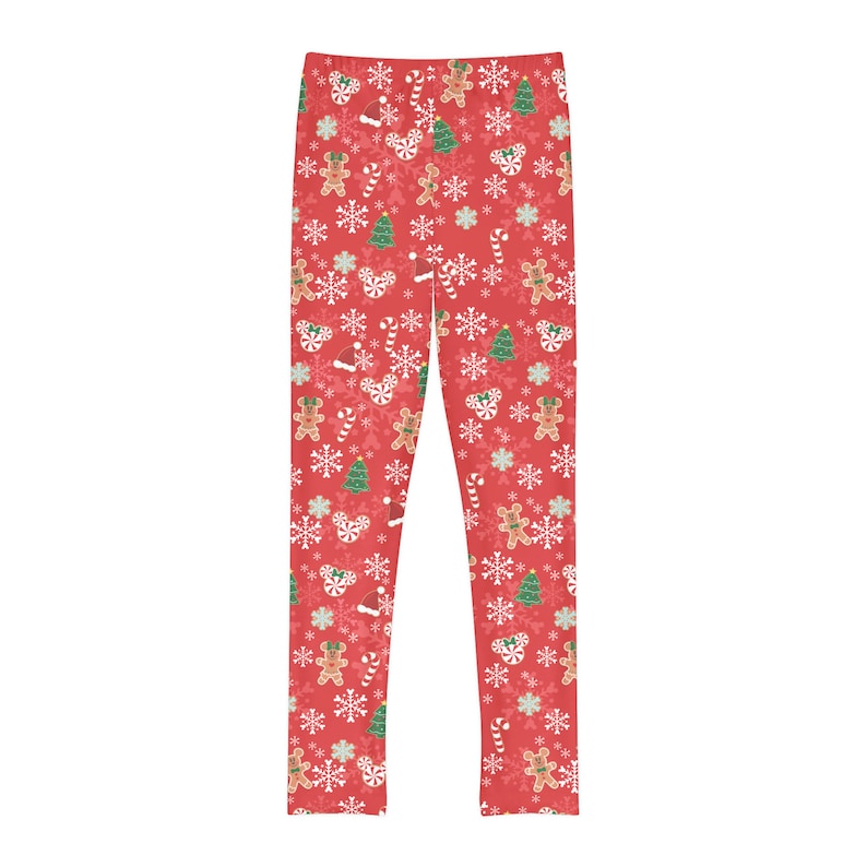Youth Full-Length Leggings Mickey's Very Merry Christmas Party MVMCP Red Printed- Snowflake Gingerbread Cookie image 2