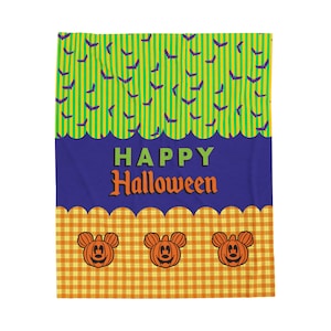 Velveteen Plush Blanket - Mickey Halloween Pumpkin MNSSHP Inspired Design 50&quot;x60&quot;