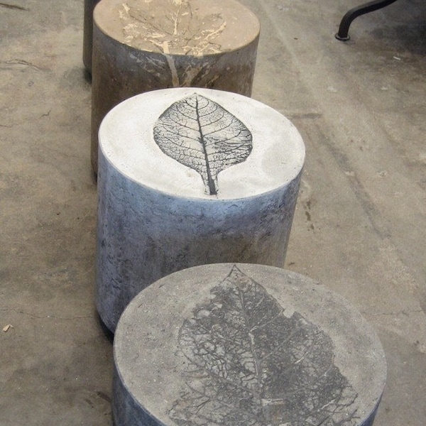 Customizable Lightweight Concrete Botanical Side Table or Seat, 'Pliny'