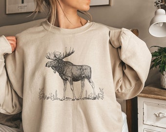 Moose Sweatshirt, Moose Gifts, Animal Lover Gift, Moose Sweater, Alaska Sweatshirt, Travel Sweatshirt, Cute Moose Sweatshirt