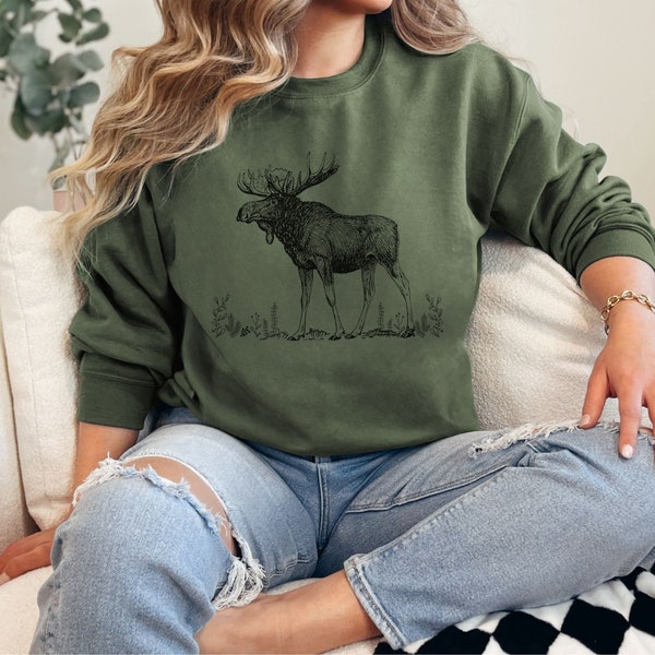 Moose Sweatshirt, Moose Gifts, Animal Lover Gift, Moose Sweater, Alaska Sweatshirt, Travel Sweatshirt, Cute Moose Sweatshirt