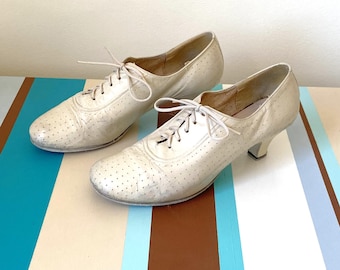 Vintage Glide Ballroom Dance Shoes Oxford Style Tan Leather Size 6