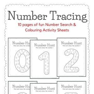 Hojas de trabajo imprimibles de búsqueda de números / Actividad de aritmética 123 / Recursos preescolares para guarderías EYFS / Hojas de práctica 123 (descarga digital)