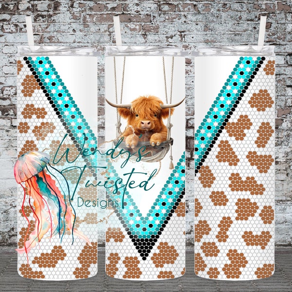 Cow Swing  20oz Straight 4mm/SS16  Sublimation Rhinestone Tumbler Template