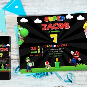 Editable Kids Party Invite, Digital Birthday Invitation, Super Mario, Kids Birthday Invite, Easily Customise, Download, Share Or Print