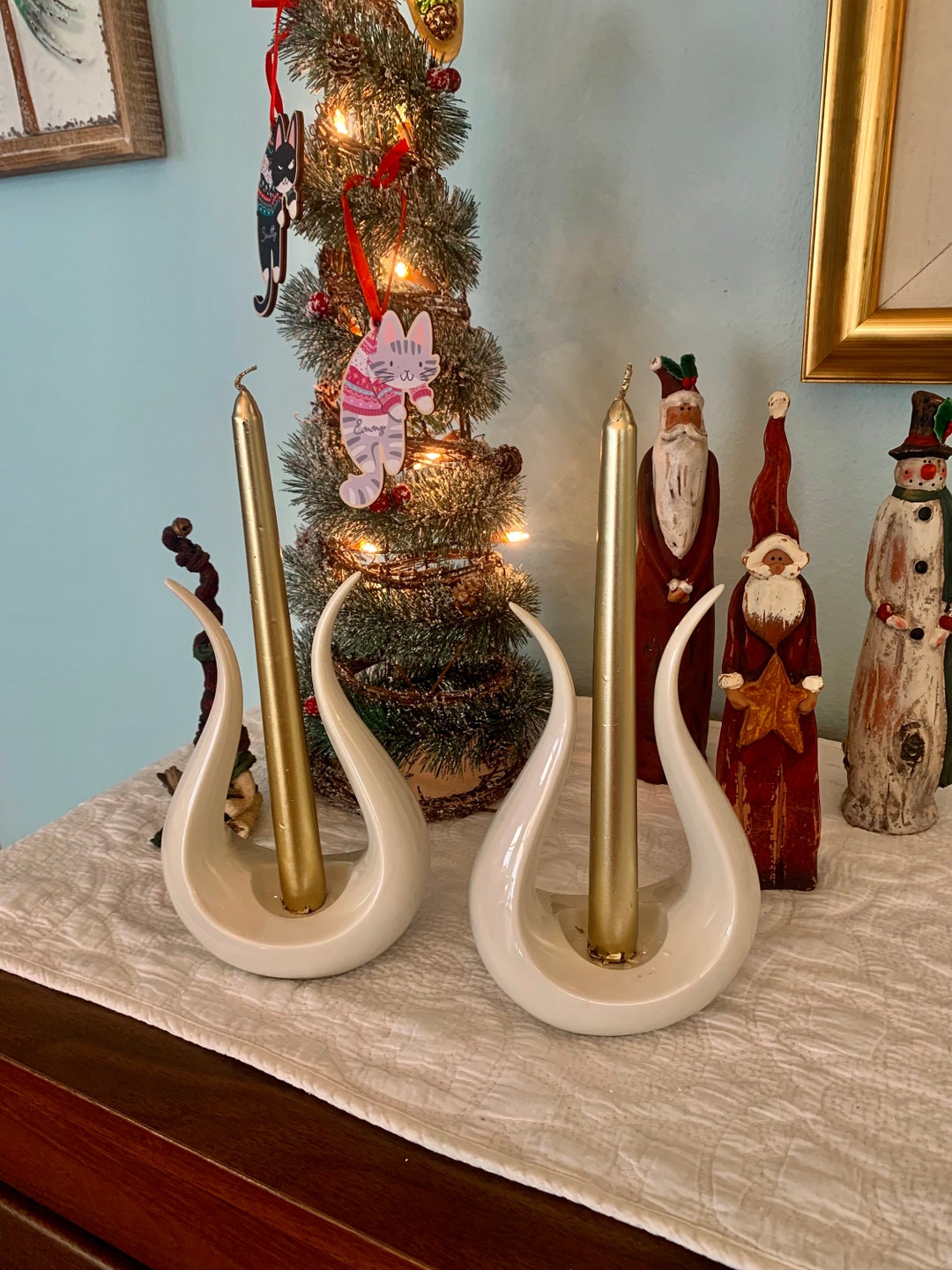 Romantic Lenox Candle Holders Art Deco Pair of Tapered Lyre Form Candle