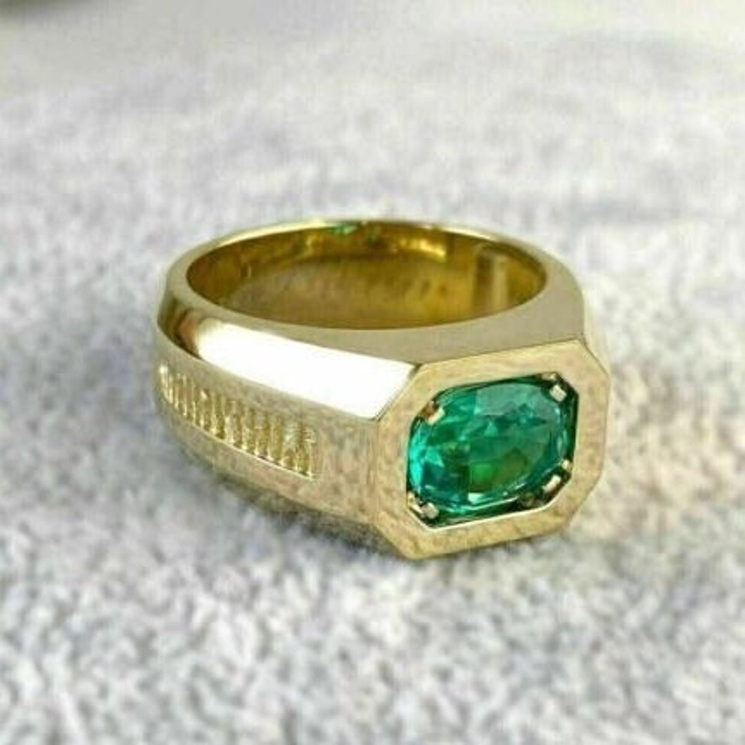 Men Emerald Rings 18kt Gold Rings Natural Emerald Engagement Rings