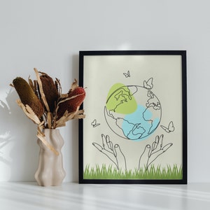Earth Print, Mother Nature, Wall Art Decor, Digital Prints, Nature, Line Drawing, Home Decor, Digital Downloads