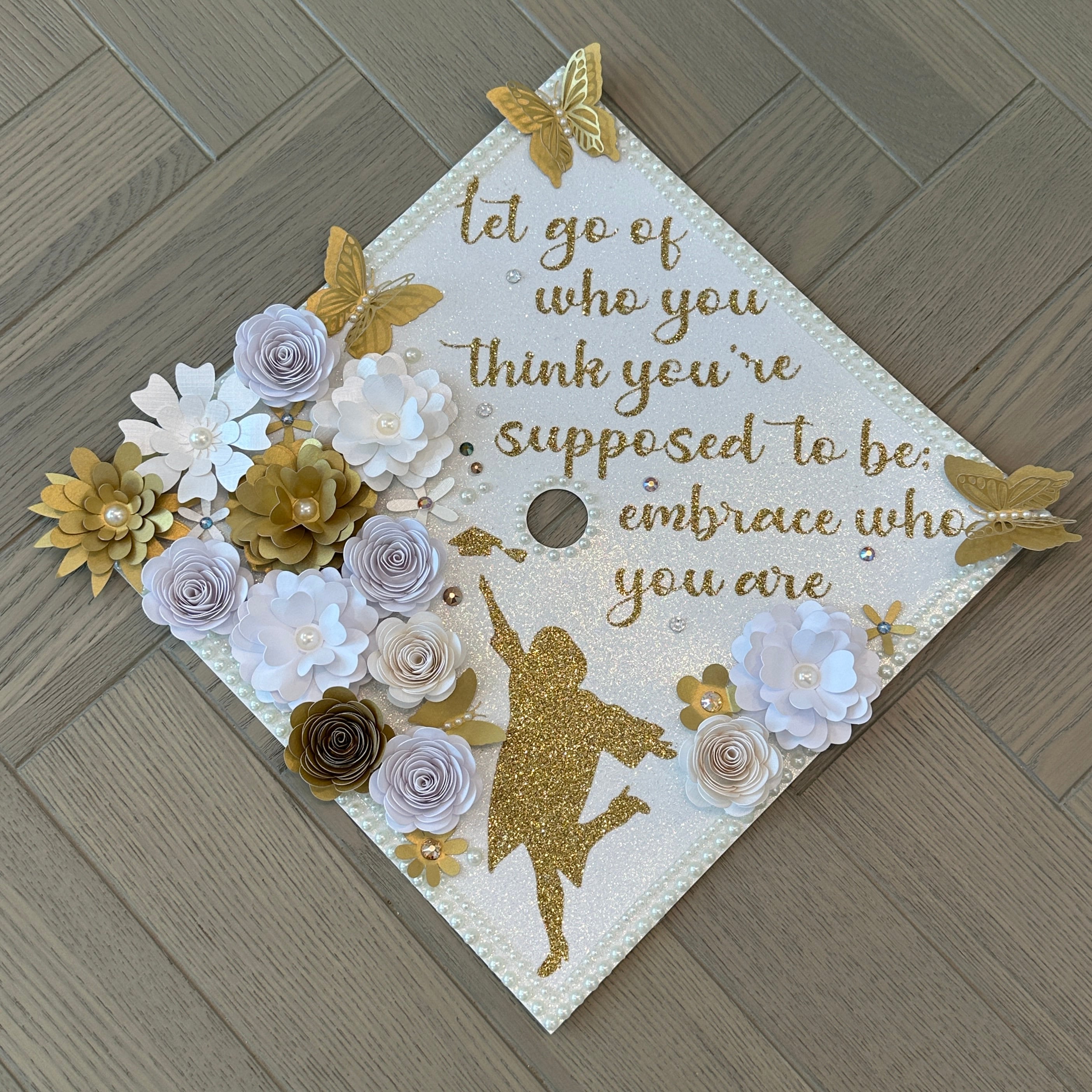 Personalized Graduation Cap Topper: Handmade Paper Flowers, Gold ...