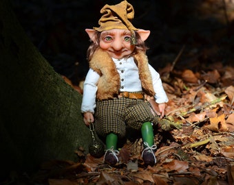 Gnome , Elf, Autumn Gnome, OOAK Art Doll, Polymer Clay Doll, Forest Creature, Fairy Garden Decor, Gift for Her
