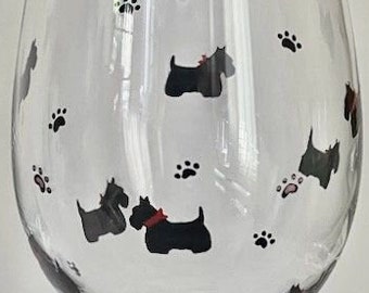 Scottie, Hand-painted Wine Glass