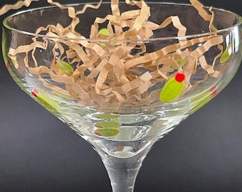 Olive-You, Hand-painted Martini Glass