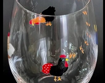 Cock-a-doodle-do, Hand-painted Wine Glass
