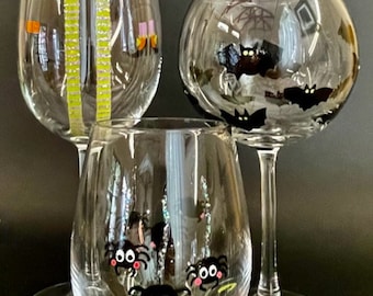 Happy Halloween, Hand-painted Wine Glasses