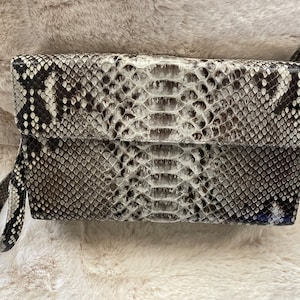 NEW Natural Color Genuine Python Leather Evening Clutch Bag