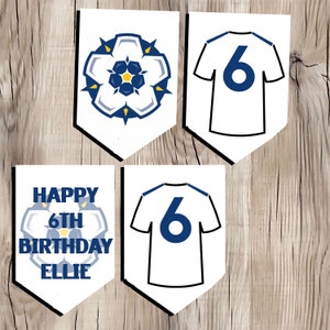 Pancarta de cumpleaños de fútbol de Leeds, camisa de decoración de fiesta de banderines personalizada, banderines personalizados, cinta,