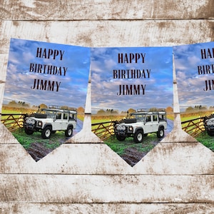Bandierine per difensore Land Rover, bandierine personalizzate per feste, fuoristrada, corsia verde, buon compleanno, striscioni personalizzati,