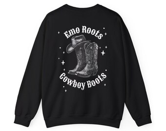 Emo Roots Cowboy Boots Sweatshirt, Unisex Lustiges Zitat Rundhalsausschnitt