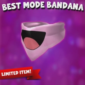 May include: A pink bandana with a black and red mouth design. The text "BEST MODE BANDANA" is displayed above the bandana, and the text "LIMITED ITEM!" is on a red banner below.