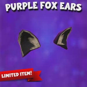 May include: Two purple fox ears with black tips and white fur detail. The text "PURPLE FOX EARS" is at the top of the image. A red banner at the bottom reads "LIMITED ITEM!"