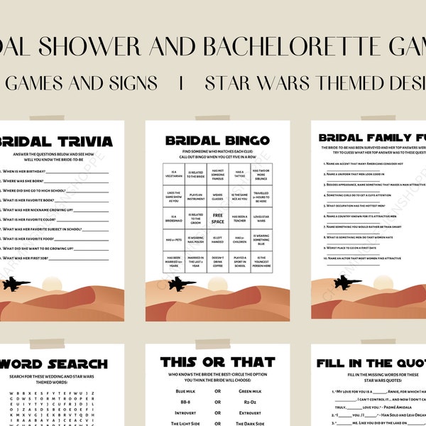 Bridal Shower SW Games, Bachelorette SW Games, Printable Shower Games, Printable Bachelorette Games, Galaxy Themed