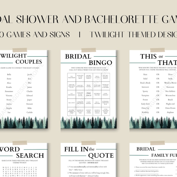 Bridal Shower Twilight Games, Bachelorette Party Twilight Games, Printable Bridal Shower Games, Printable Games, Twilight