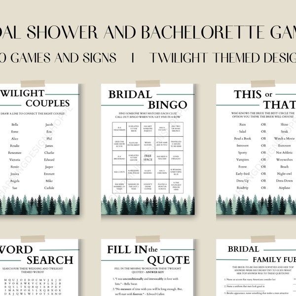 Bridal Shower Twilight Games, Bachelorette Party Twilight Games, Printable Bridal Shower Games, Printable Games, Twilight