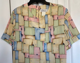 Kathy Ike Vintage Geometric Pastel Women's Blouse