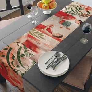 Table Runner, Nowruz Gift, Persian Calligraphy, Haftseen Display, New Year Celebration, Elegant Vibrant Cotton Poly Runner