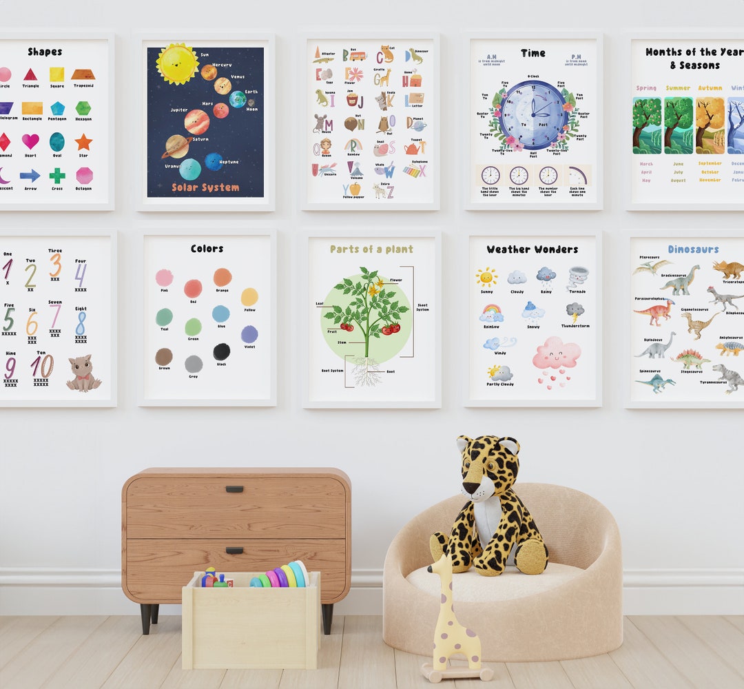 Set of 11 Educational Activities Posters, Kids Room Posters Homeschool