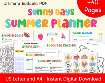 Ultimate Kids Summer Planner 2024 - Printable Activities, Chore Chart, and Calendars - Editable Digital Download