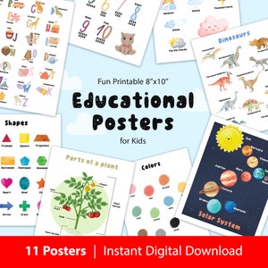 Set of 11 Educational Activities Posters, Kids room posters Homeschool Learning Prints, Printables, Classroom Decor, Playroom, Digital Files