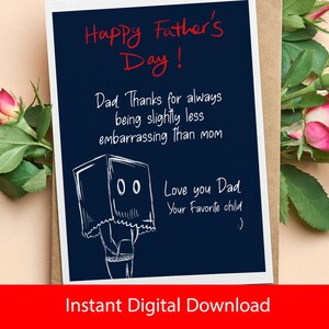 Carte de voeux imprimable drôle de fête des pères, cadeau pour papa, téléchargement immédiat, cadeau de fête des pères drôle de blague de papa