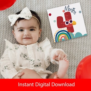 Tarjetas de hitos para bebés - Tema arco iris - Descarga instantánea digital