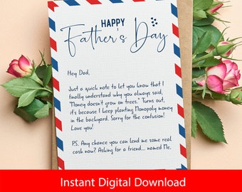 Funny Father&#39;s Day Card: Pun Letter for Dad (Instant Download)