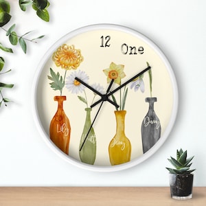 Personalized Birth Month Flower Gift Silent Clock in English or Persian, Birth Flower Gift, Gift For Her, Wedding Gift, Grandmother Gift