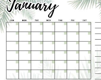 Calendário para impressão com palmeiras tropicais | Modelo editável do Canva | Download instantâneo | Agenda digital | Decoração de home office com tema de praia