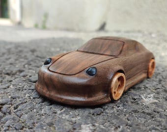 Personalized Toy Car for 2–9 Year Old Boy : Made of Walnut Wood