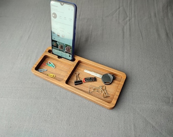 Handgefertigter Schreibtisch Organizer aus Holz: Büro Ablage mit Telefon Dock